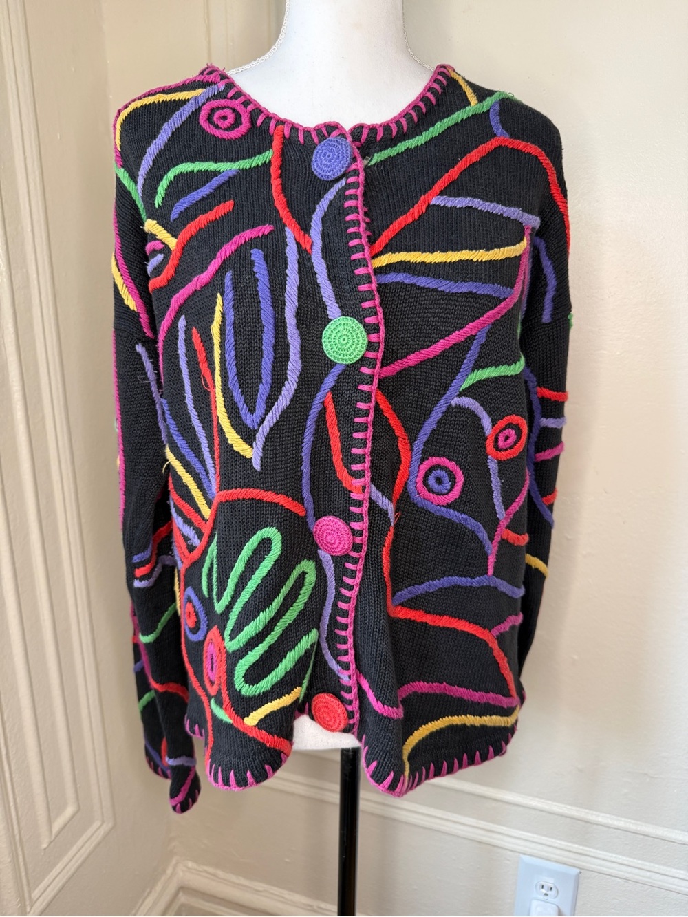 Vintage 90s Dorothy Perkins Eclectic Artsy Abstract Funky Cozy Knitted Cardigan